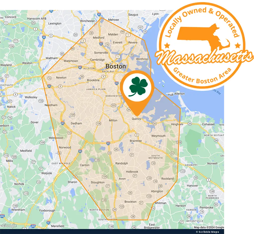 Clancy Brothers Pest Control Service Area Map Quincy, Massachusetts