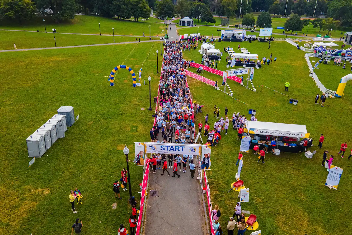 Overhead view of the St. Jude walk participants
